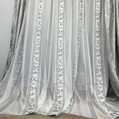 Perdea Greek Model din matase imprimata, Alb, 400cm latime x 270cm inaltime cu rejansa pt sina