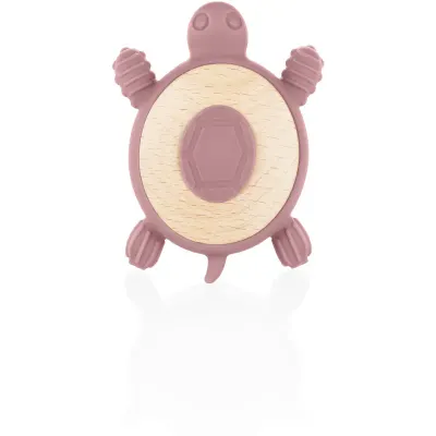 Zopa Silicone Wooden Teether Turtle jucărie pentru dentiție 0 m+ Old Pink 1 buc
