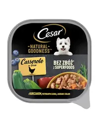 CESAR Natural Goodness tavita hrana caini 100 g cu pui garnisit cu dovlecel, fructe de padure si plante aromatice in sos