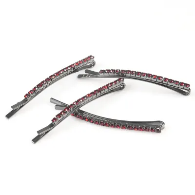 Set 4 agrafe negre cu strasuri rosii