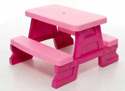Masuta de picnic pentru 4 copii Dohany Picnic Roz, utilizare interiorexterior, plastic rezistent UV, margini rotunjite, sarcina maxima 50kg