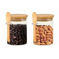 Recipiente din Sticla Borosilicata cu Capac din Bambus si Lingurita, 700 ml, 2 Bucati, Newalor