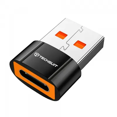 Adaptor Date si Incarcare USB-C - USB-A Techsuit A7 HyperPort, Negru Portocaliu