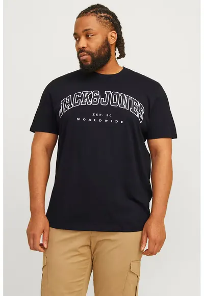Plus Tricou barbati big sizes - Relaxed Fit - imprimeu cu logo - Negru