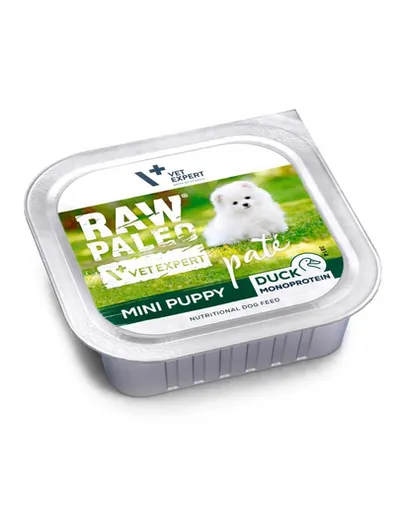 RAW PALEO Mini Puppy Duck Pate 150 g hrană umedă monoproteică pui câine talie mică, pate cu rață