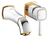 Baterie lavoar Grohe Grandera 19929IG0, racord 1/2 inch, montare pe perete, 177 mm, necesita valva, Crom/auriu