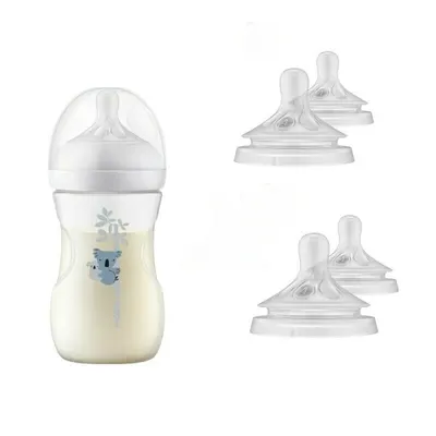 Set 1 x biberon, Philips Avent, Natural Response, +1 luna, 260 ml, Anticolici, Koala + 4 x tetine cu debit 4 (mediu), 3 luni+