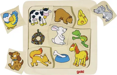 Puzzle din lemn Goki - Cine ce mananca?