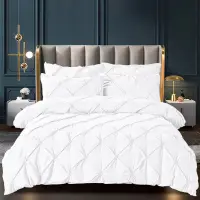 Lenjerie de Pat Premium, JOJO HOME, Finet cu Pliuri Brodate, 6 Piese, cu ELASTIC, Nesifonabila si Durabila, Alb