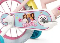 Bicicleta pentru fetite Toimsa Barbie 14 inch cu roti ajutatoare, 2 cosulete, frana de mana pe ambele roti, scaun si ghidon reglabile pe inaltime