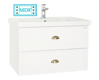 Set Baza front MDF si Lavoar seria 796, suspendata cu sertare, 80 cm, alb rustic