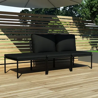Gossi set mobilier de gradina cu perne, 3 piese, negru, pvc
