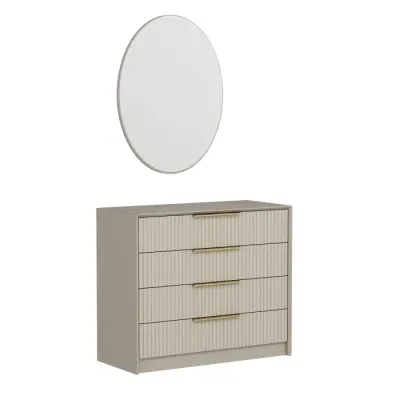 Comoda KALE LUXE, cu oglinda, 4 sertare, bej, 100x45x85 cm
