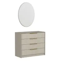 Comoda KALE LUXE, cu oglinda, 4 sertare, bej, 100x45x85 cm