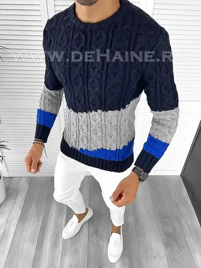 Pulover barbati gros slim fit bleumarin T3612 100-1 U1-2