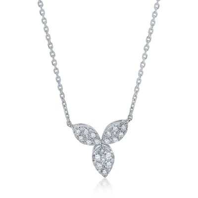 Lant cu pandantiv floral din aur alb cu diamante de 0.52ct