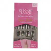 Set 12 Unghii False Elegant Touch, Metallic Material, 08 Gri Inchis