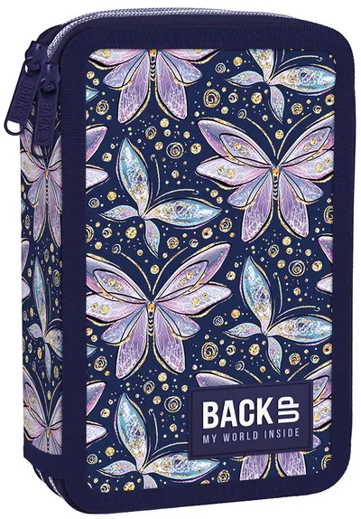 Penar cu rechizite BackUp DW - Butterflies, cu 2 fermoare