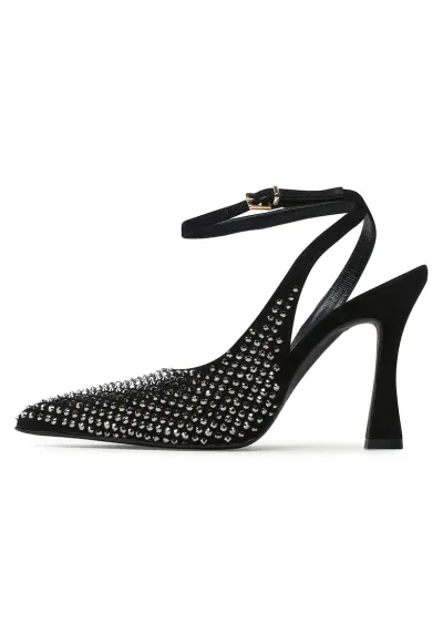 Pantofi dama - Piele naturala - Negru/Argintiu