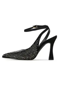 Pantofi dama - Piele naturala - Negru/Argintiu -