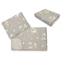 Lenjerie patut cu 3 piese, MimiNu, Cu cearceaf 120x60 cm, Din bumbac certificat Oeko Tex Standard 100, Cu paturica si pernuta, Bedtime story beige