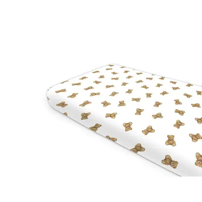 Cearceaf cu elastic Qmini, pentru pat 160x80 cm, din bumbac certificat, Design, Teddy Toys