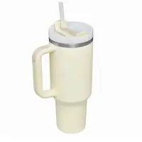 Cana Termica din Inox cu Paie, Perete Dublu, 1183 ml, Crem, Newalor