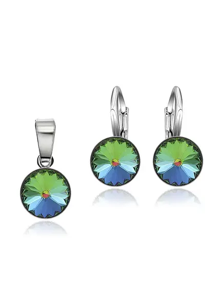 Set Argint 925 placat cu rodiu cu cristale Swarovski® Rivoli 8mm LRS - Verde/Galben/Albastru