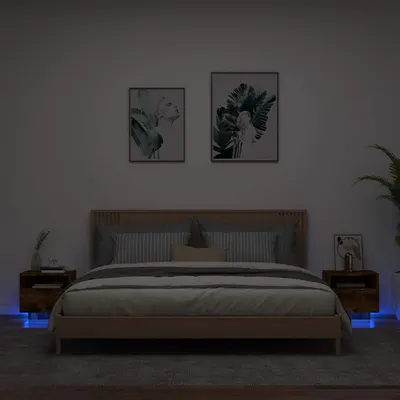 vidaXL Noptiere cu lumini LED, 2 buc., stejar fumuriu, 40x39x37 cm