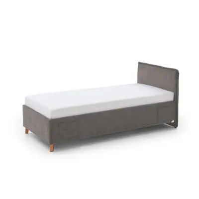 Pat pentru copii gri tapițat cu spațiu de depozitare cu somieră 90x200 cm Fun – Meise Möbel