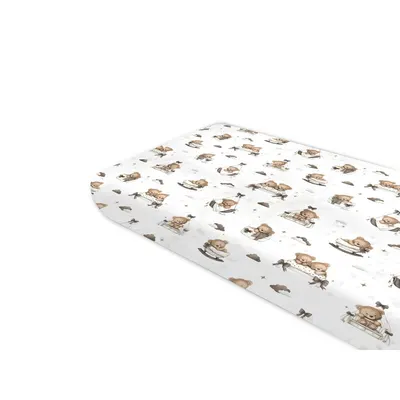 Cearceaf cu elastic, MimiNu, Pentru pat 160x80 cm, Din bumbac certificat Oeko Tex Standard 100, Tedy bear dreams beige