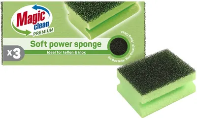 Bureți de bucătărie cu canal Magic Clean - Premium, Soft Power, 3 buc.