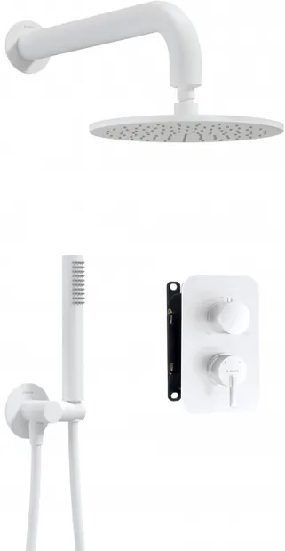 Set de dus incastrat, cu palarie, para de dus si baterie cu termostat, alb, Deante Silia
