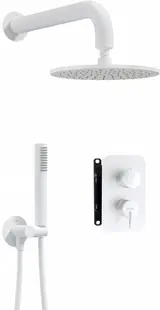 Set de dus incastrat, cu palarie, para de dus si baterie cu termostat, alb, Deante Silia
