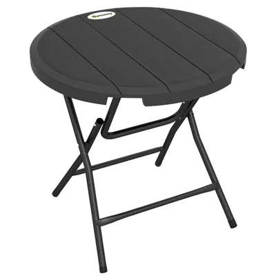 Outsunny Masă de Grădină, rotundă, pliabilă, pentru 4 persoane, efect lemn, oțel+plastic, gri închis, 80 x 80 x 73 cm | Aosom Romania
