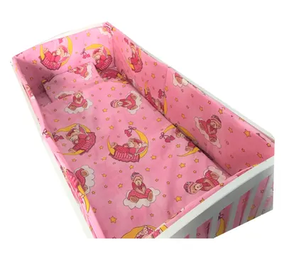 Lenjerie patut cu 5 piese Croitoria Noastra Bunica Ursulet roz 140x70 cm