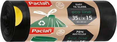 Saci de gunoi cu legături Paclan - Ecoline, 35 l, 15 buc., negre