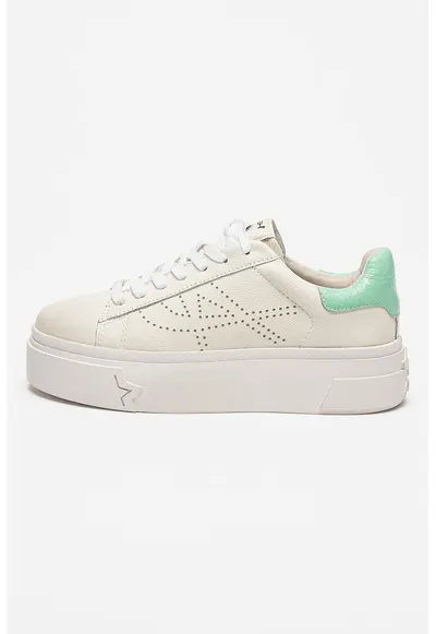 Pantofi sport flatform de piele cu logo cu perforatii Santana - Alb murdar/Verde menta