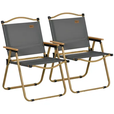 Outsunny Set 2 Scaune de Camping Pliabile cu Cotiere, 54x59x78 cm, Gri Închis | Aosom Romania