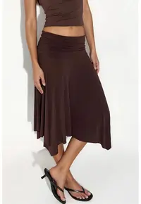 Fusta Maxi casual - drapaj - maro cafea - 65% bumbac - 35% poliester -