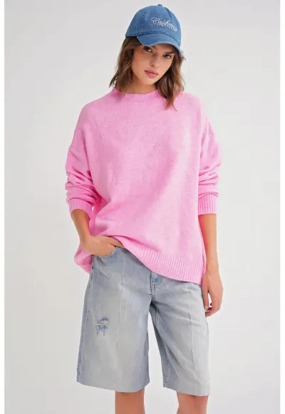 Pulover dama HiCCUP - supradimensionat - roz pudrat - tricot