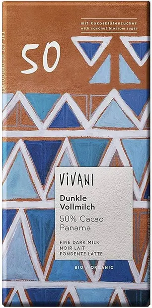 Ciocolată neagră cu lapte organică, 50% cacao, 80 g, Vivani