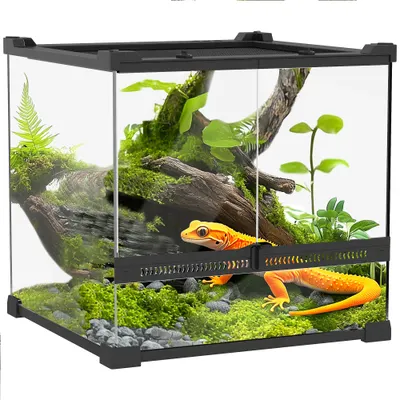 PawHut Terariu din Sticlă pentru Reptile, bază ridicată și impermeabilă, închizătoare cu buton | Aosom Romania