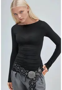 Bluza dama decolteu barca - maneci lungi - negru - jerseu