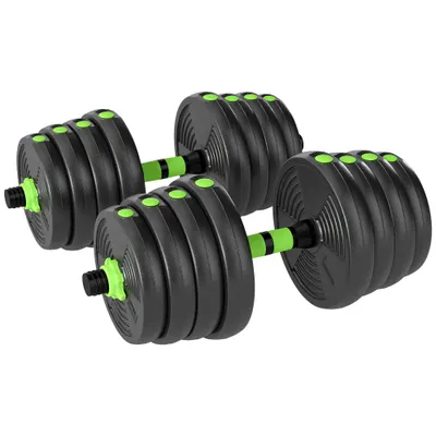 SPORTNOW Set Bară cu Greutăți 3 în 1 cu 16 Discuri din Plastic și Nisip Verde | Aosom Romania