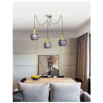 Lampa suspendata AUDREY Gray Sticla Brass Metal Negru PVC Wire E27 3x40 Wat 230 Volt IP20 Fara bec