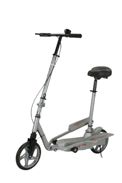 Trotineta Kinderauto Pegasus, cu pedale si scaun, reglabila si pliabila, sistem amortizare si franare, roti cauciuc pline, gri