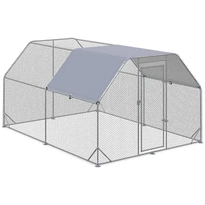 PawHut Tarc pentru găini, coteț, spațiu de libertate pentru găini, accesabil pe jos, ușă cu încuietoare, pentru 10-12 găini, 280 cm x 380 cm x 195 cm, Gri | Aosom Romania