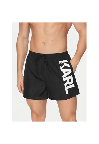 Pantaloni scurti de baie cu logo supradimensionat - Negru