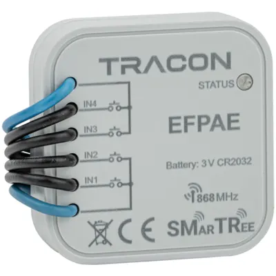 Emitator radio, 4 canale, in doza de aparataj, cu baterie 3 VDC, 868,32 Mhz, 250 m